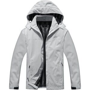 Mens Grey Lightweight Waterproof Hooded Rain Jacket Outdoor Hiking Shell